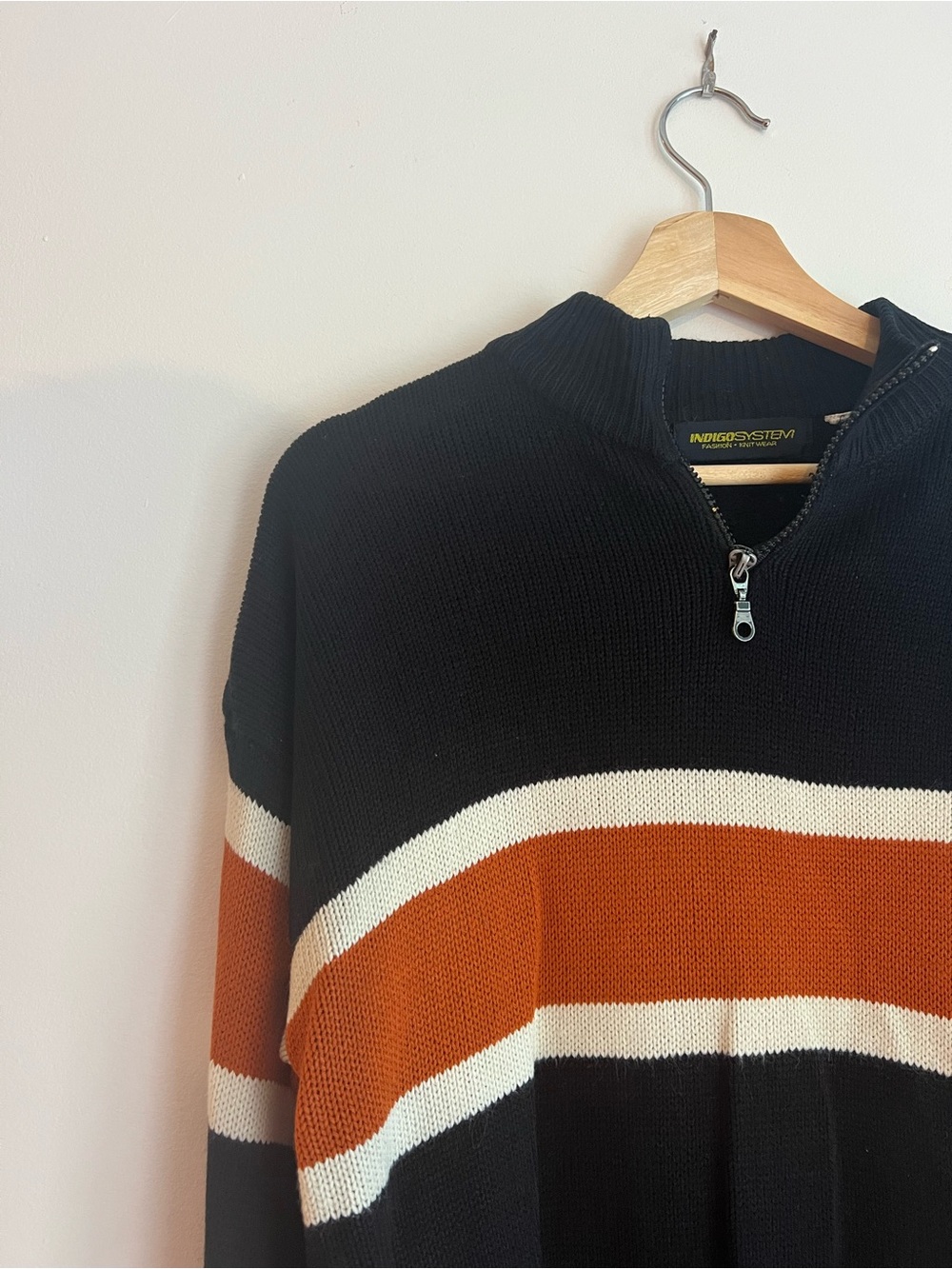 Men's Black & Rust Zip-Front Striped Sweater